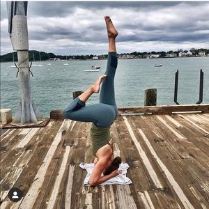 teal crane and lion leggings